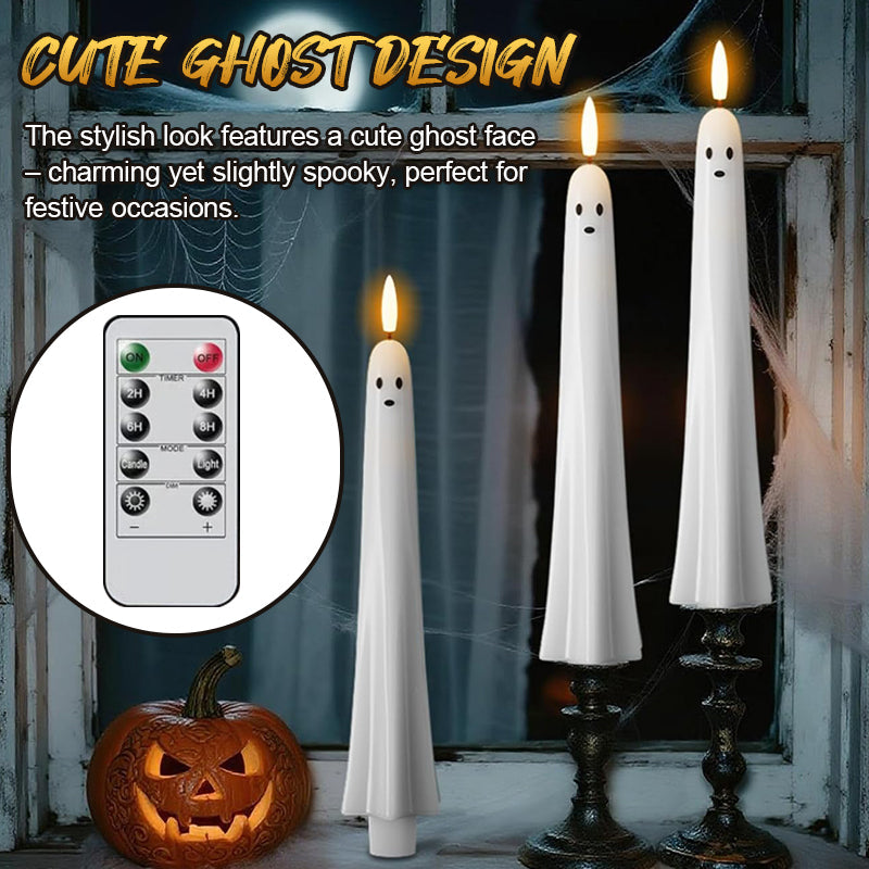 🎃👻Fjernbetjent spøgelseslys med 3D-flimrende væge 👻🎃