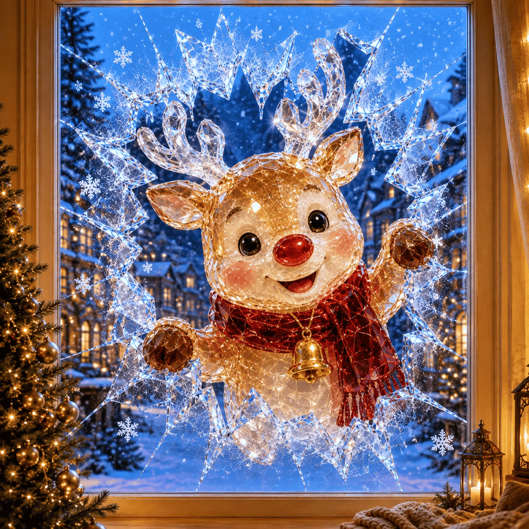 🔥HETEREA 49 % RABATT✨🎄Weihnachtsaufkleber mit Kristallmotiv, der einen Einbruch am Fenster vortäuscht – 3D-Fensterdekoration mit zerbrochenem Glas