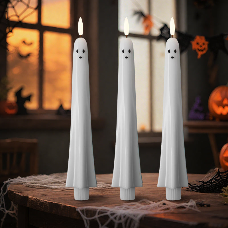 🎃👻Fjernbetjent spøgelseslys med 3D-flimrende væge 👻🎃
