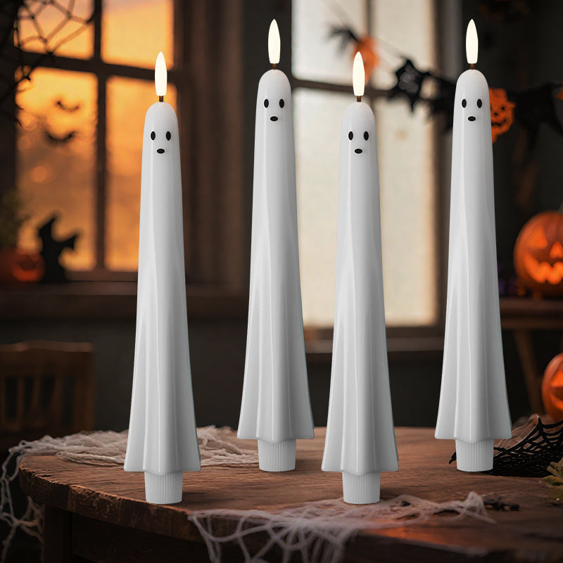 🎃👻Fjernbetjent spøgelseslys med 3D-flimrende væge 👻🎃