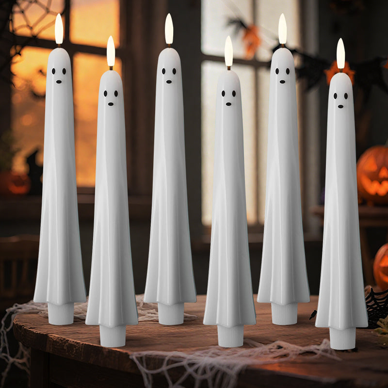 🎃👻Fjernbetjent spøgelseslys med 3D-flimrende væge 👻🎃