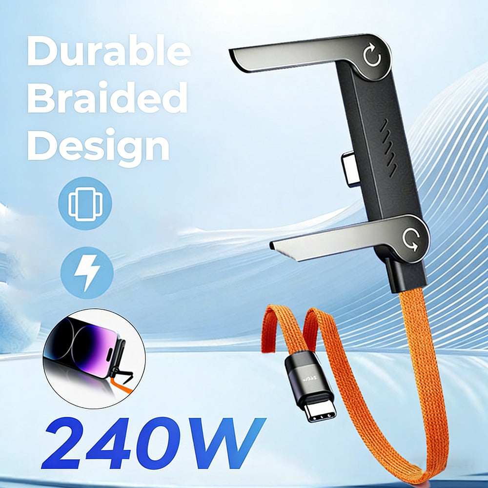 ⚡240 W hurtigopladerkabel med integreret, usynligt stativ — indbygget telefonholder
