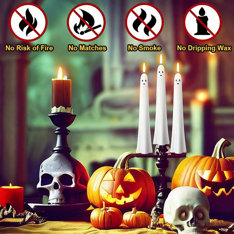 🎃👻Fjernbetjent spøgelseslys med 3D-flimrende væge 👻🎃