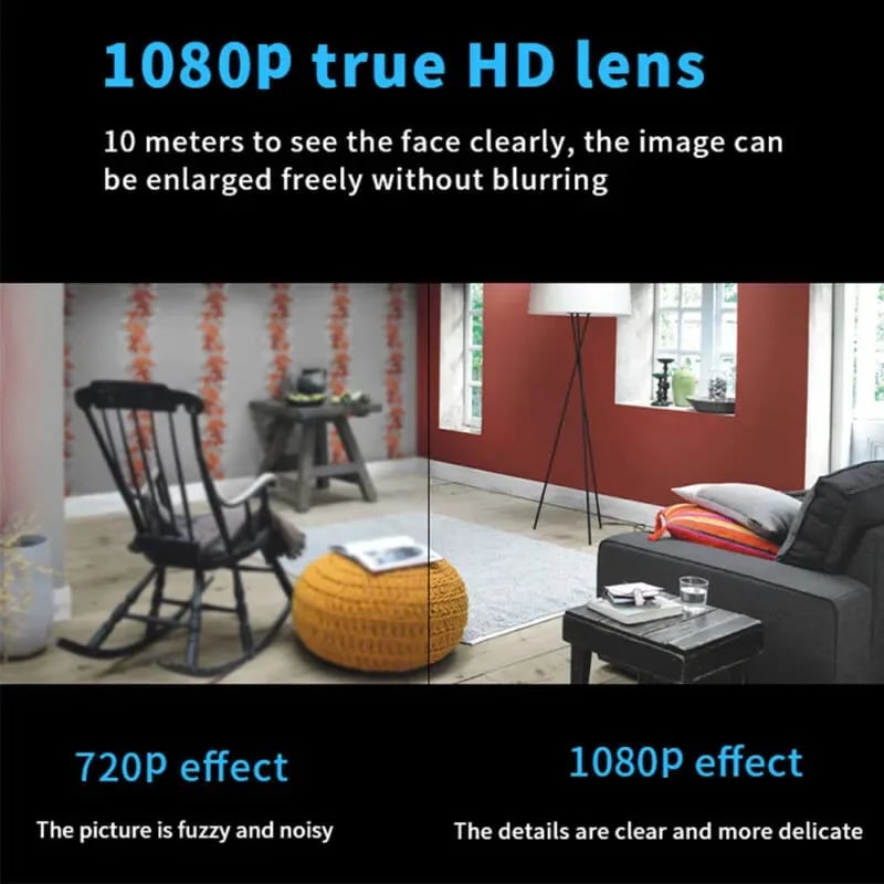 📸 1080P mini-trådløst kamera på størrelse med en mønt, kan installeres hvor som helst, fjernovervågning i realtid via smartphone.