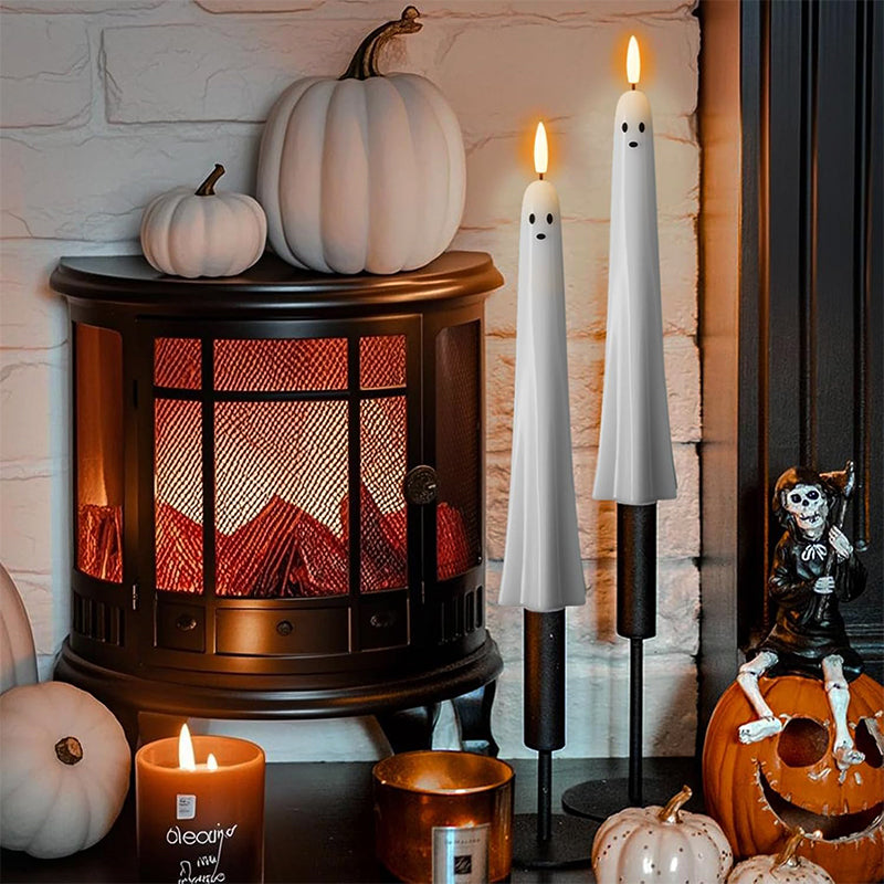🎃👻Fjernbetjent spøgelseslys med 3D-flimrende væge 👻🎃