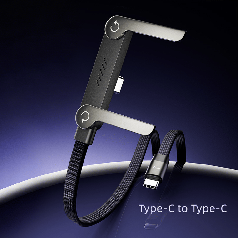 ⚡240 W hurtigopladerkabel med integreret, usynligt stativ — indbygget telefonholder