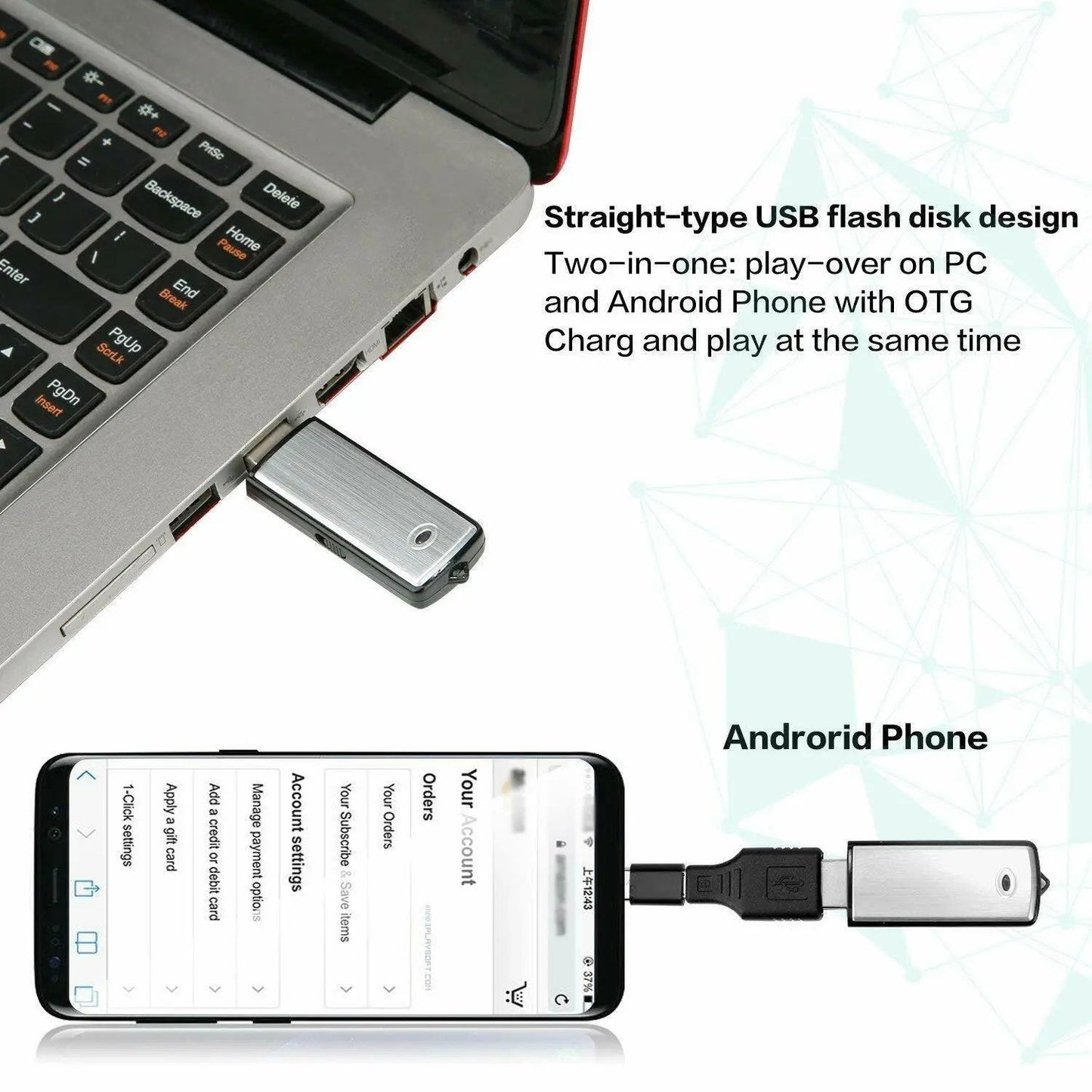 2-i-1 USB-nøgle med stemmeoptager – stemmeaktiveret, intelligent støjreduktion, automatisk filgemnin