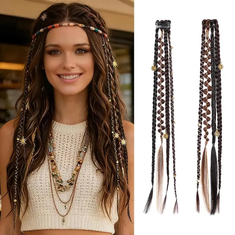🌿🎨 Boho-fletninger med perler og hårspænder – En nem forvandling af frisuren til festivaler og hverdagen (✨2 stk.)