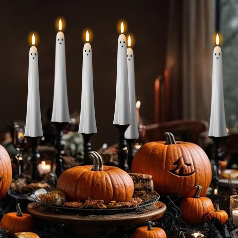 🎃👻Fjernbetjent spøgelseslys med 3D-flimrende væge 👻🎃