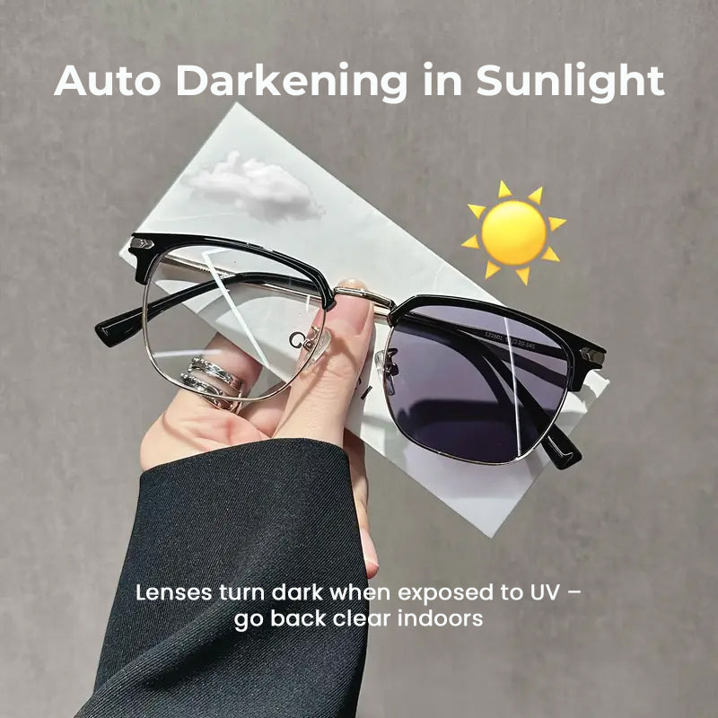 👓Fotokromatiske briller – automatisk mørkfarvning, UV400-beskyttelse og blålysfilter