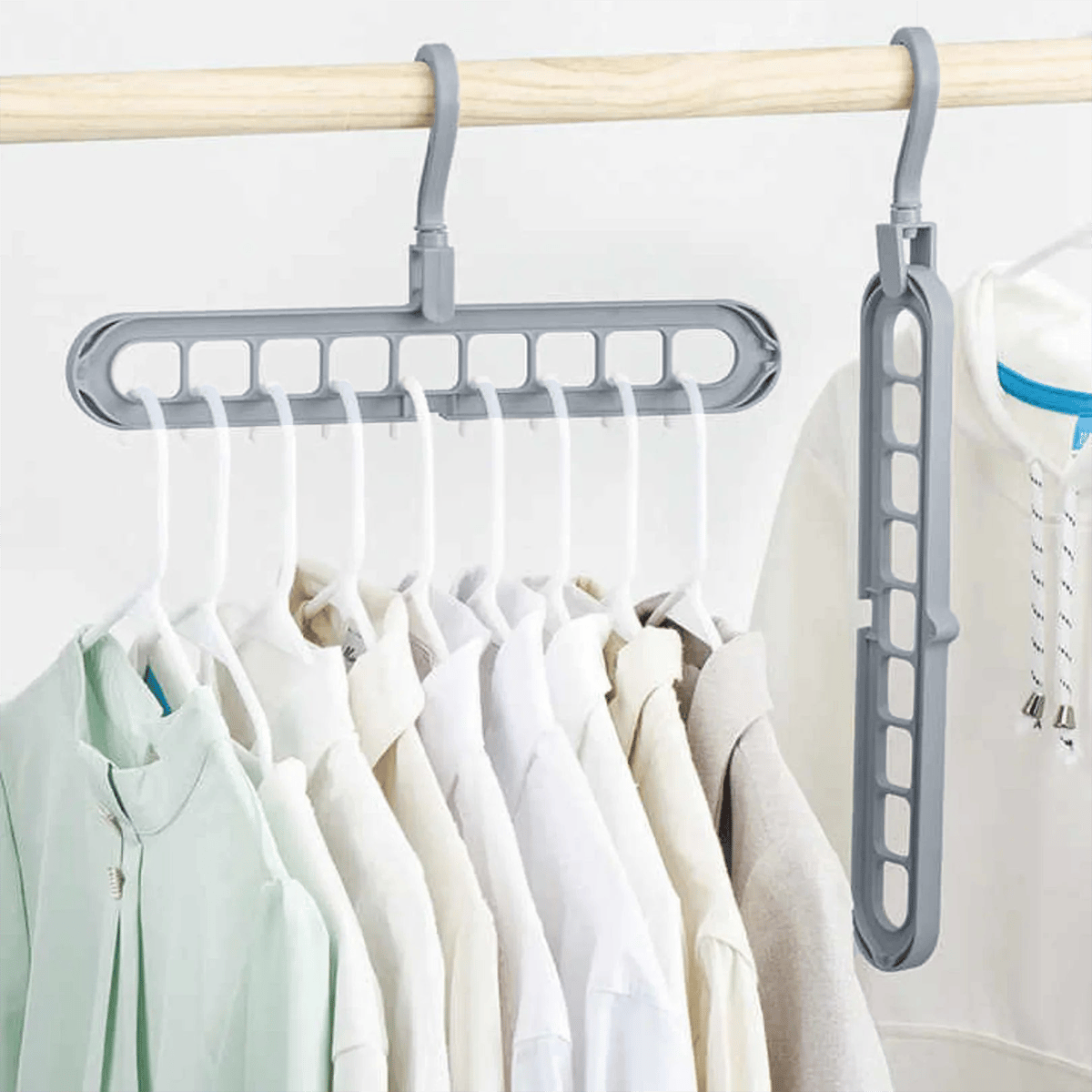 🔥👚 9-i-1 smart tøjbøjle – Få 85 % mere plads i dit skab!