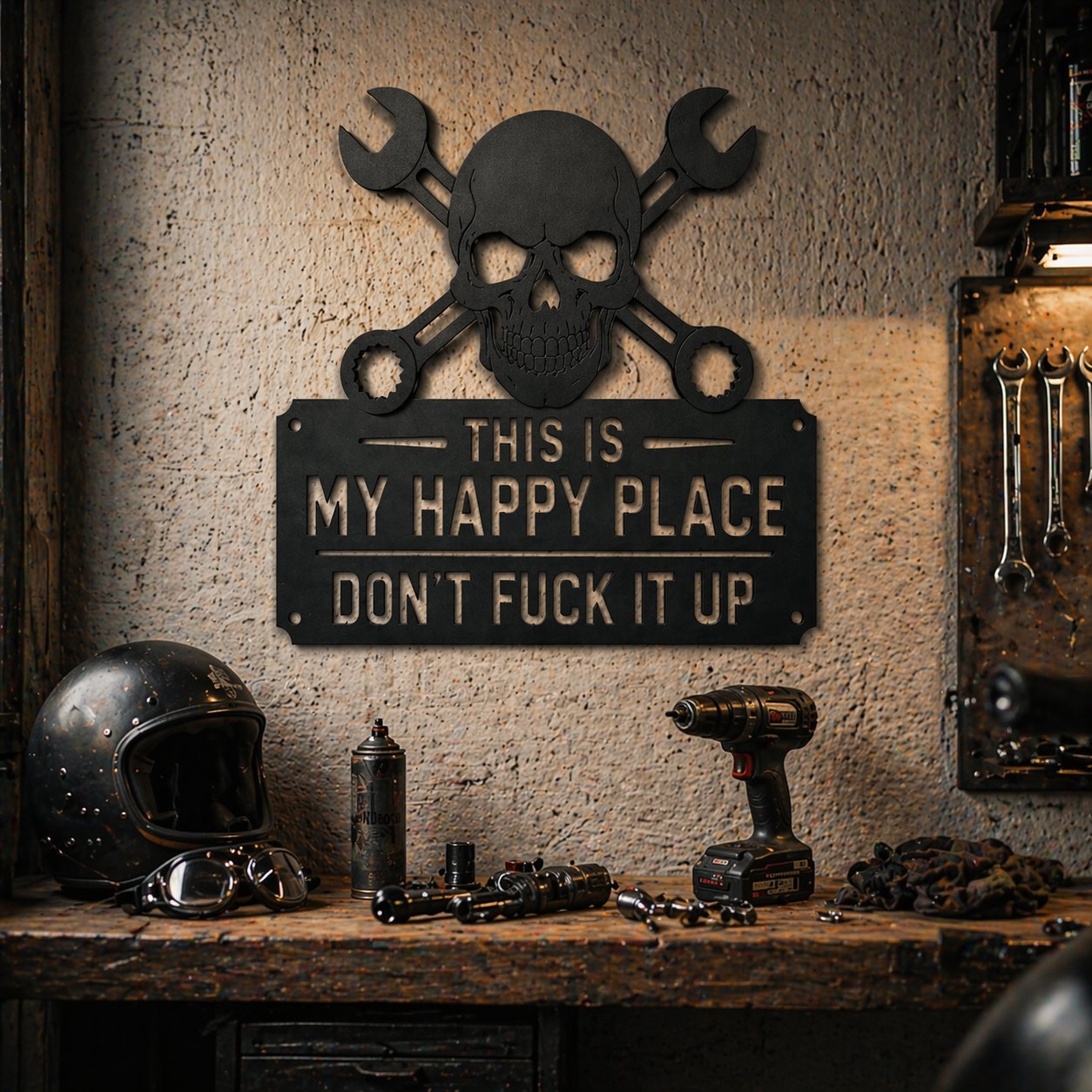 💀🛠️«This Is My Happy Place» – vægskilt i metal🔥