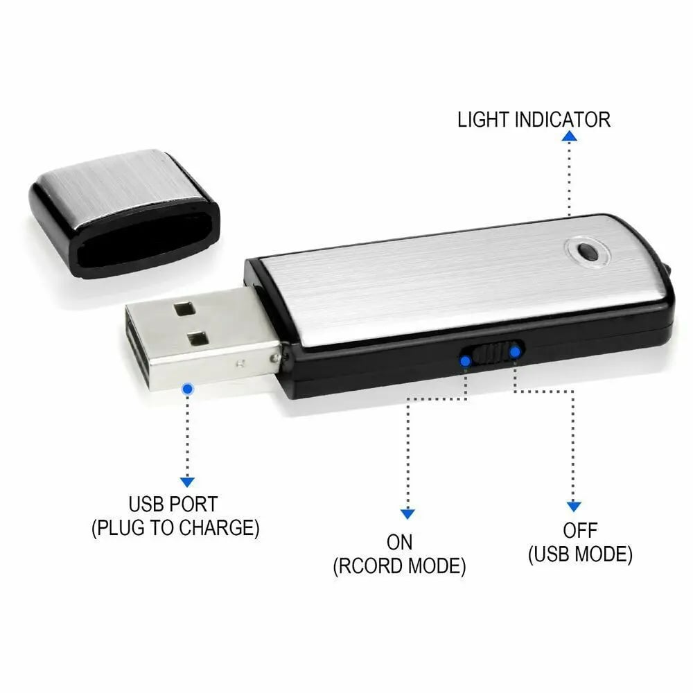 2-i-1 USB-nøgle med stemmeoptager – stemmeaktiveret, intelligent støjreduktion, automatisk filgemnin