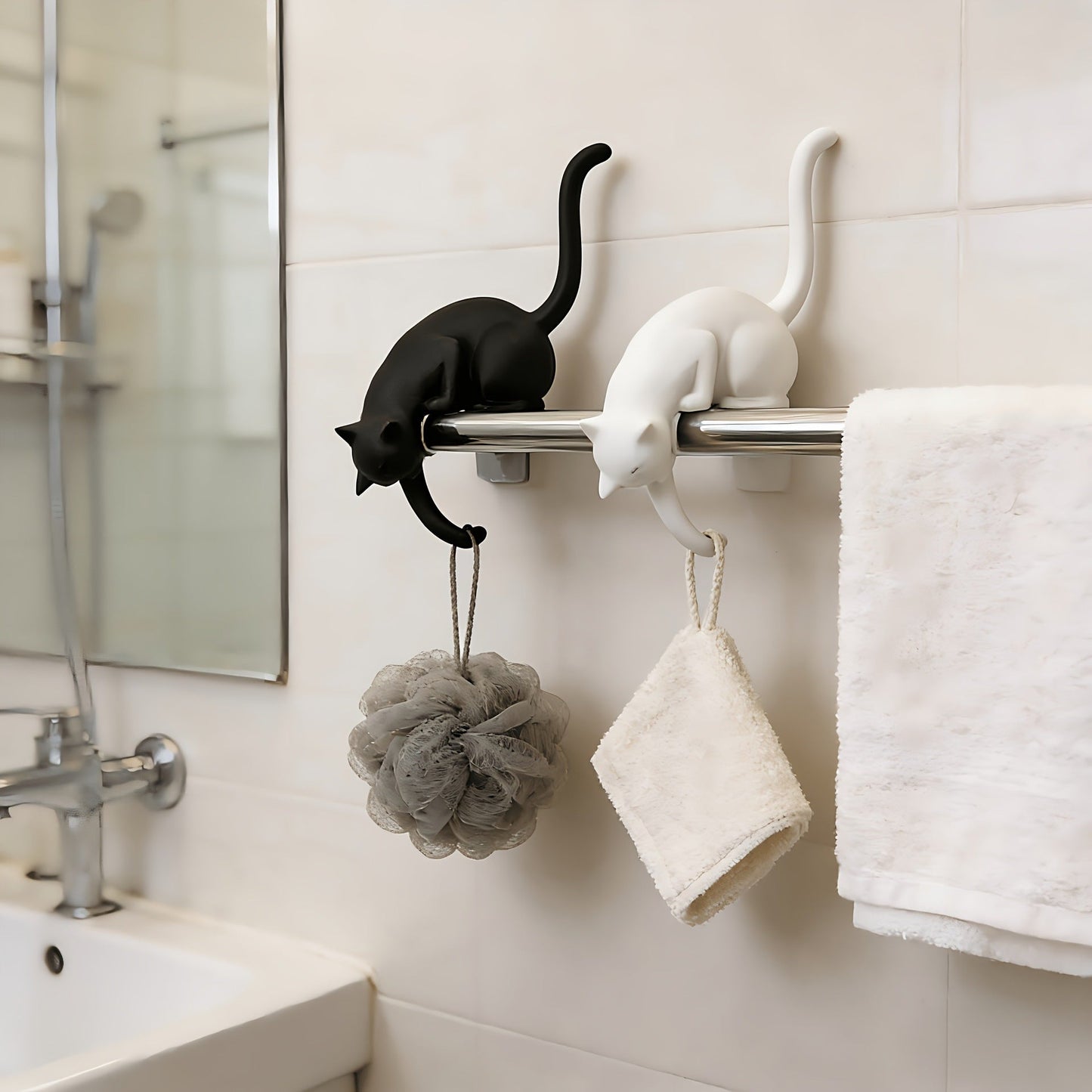 🐈‍Sød kattefigur til bogreolen med LED-lampe – Sød dekoration til bogreolen og praktisk nøglehage
