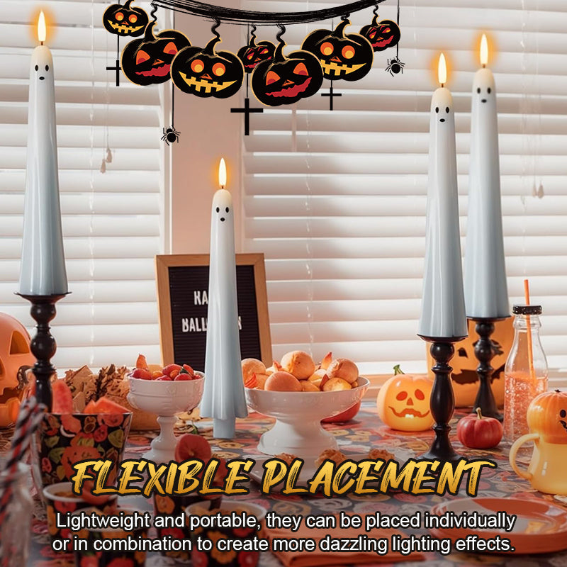 🎃👻Fjernbetjent spøgelseslys med 3D-flimrende væge 👻🎃