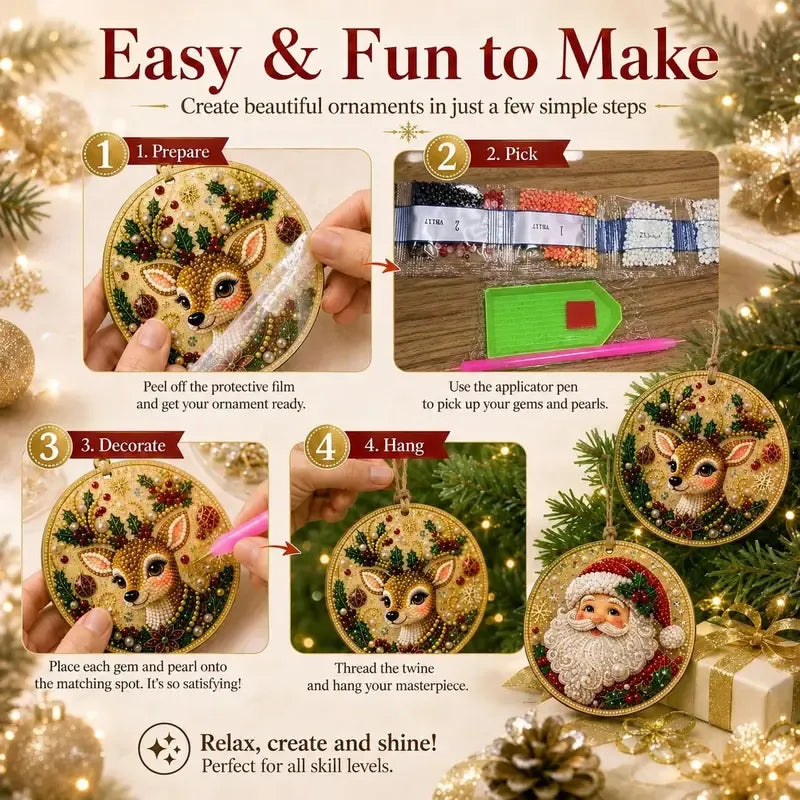 ⏳ Sidste dag med 49 % rabat – 🎄Begyndervenligt DIY-sæt til diamantmaling med juleperler og ædelstene | 6 festlige motiver med glitrende perler, facetterede ædelstene og detaljer i 3D-lag