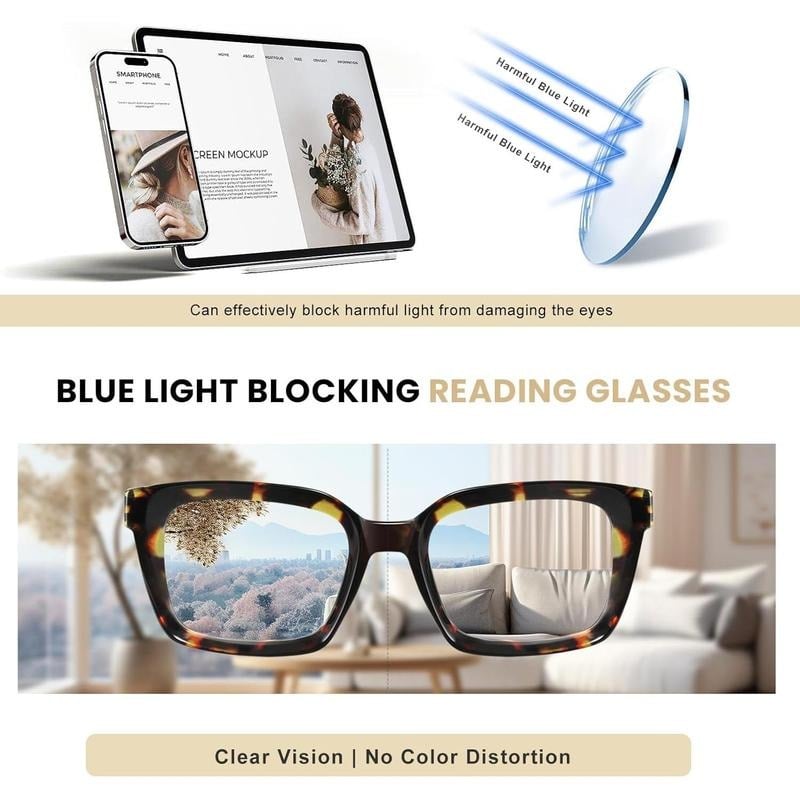 🔥Særtilbud – ✨👓Brille med skildpaddeskaller – Oversized, firkantede briller med blåt lysfilter