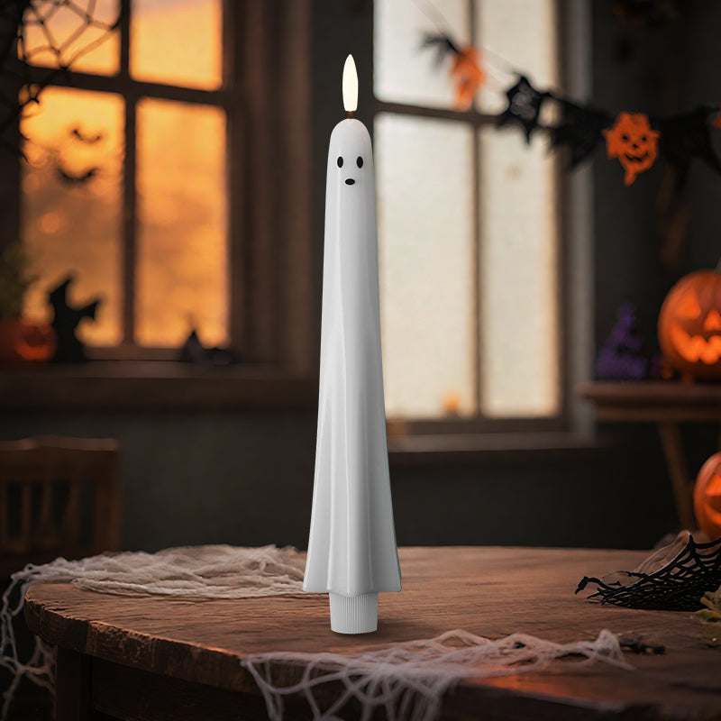 🎃👻Fjernbetjent spøgelseslys med 3D-flimrende væge 👻🎃