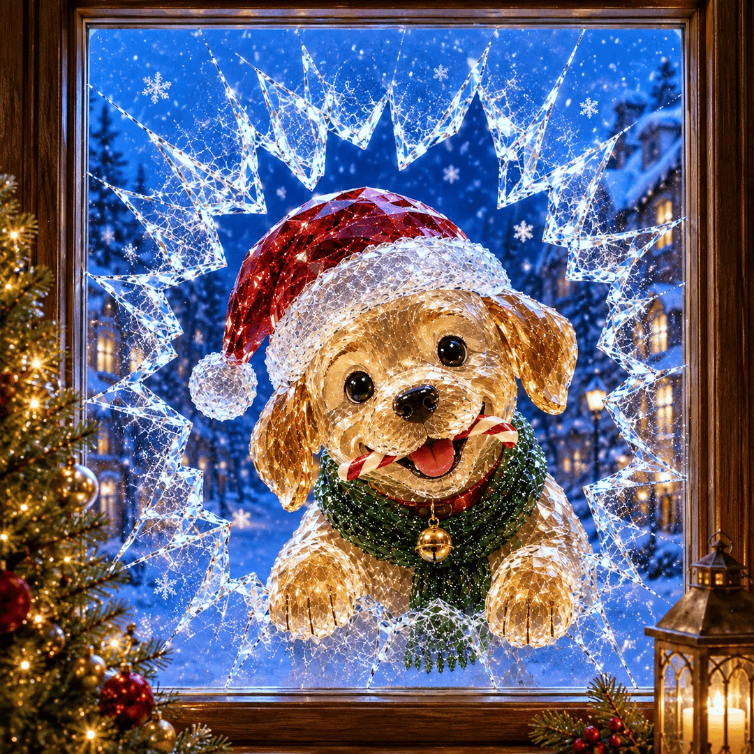 🔥HETEREA 49 % RABATT✨🎄Weihnachtsaufkleber mit Kristallmotiv, der einen Einbruch am Fenster vortäuscht – 3D-Fensterdekoration mit zerbrochenem Glas