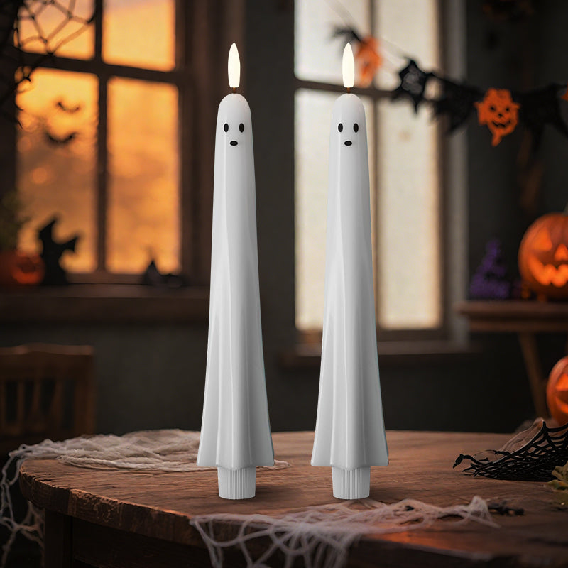 🎃👻Fjernbetjent spøgelseslys med 3D-flimrende væge 👻🎃