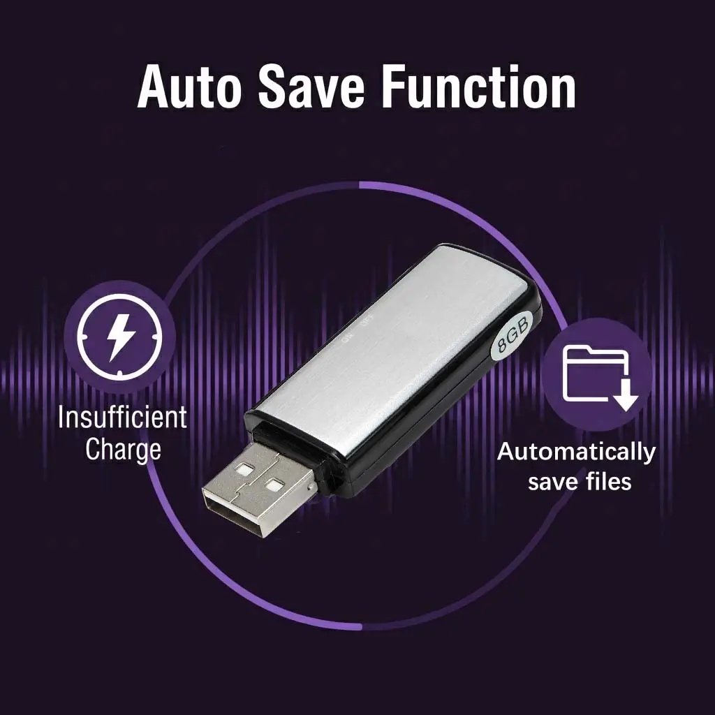 2-i-1 USB-nøgle med stemmeoptager – stemmeaktiveret, intelligent støjreduktion, automatisk filgemnin