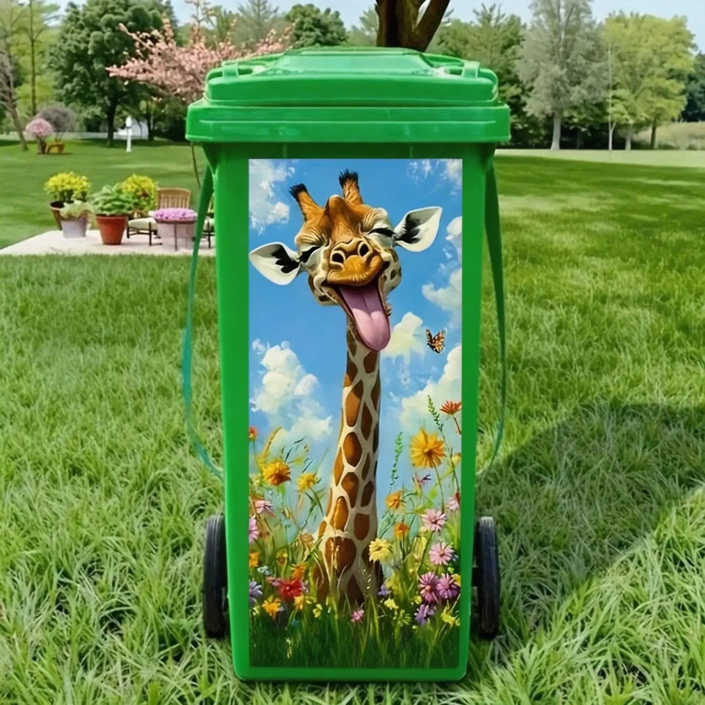 🦒🐯Kreativt klistermærke til skraldespanden med farverig tegneserie✨
