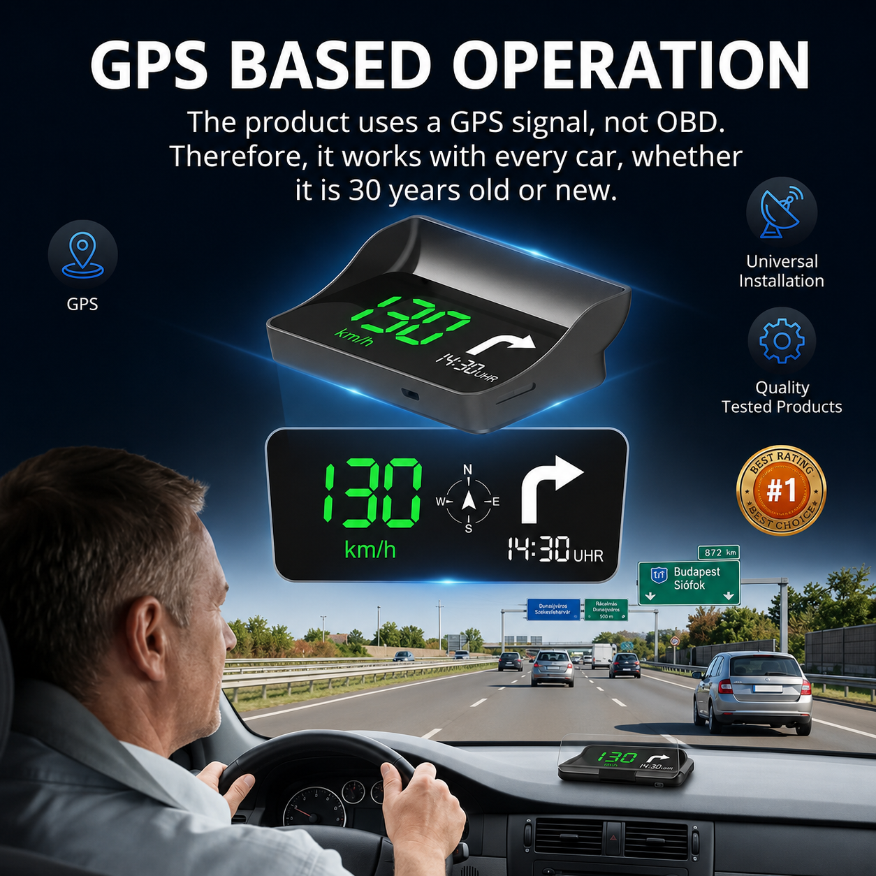 Head-Up Display (HUD) – GPS til biler med digitalt speedometer