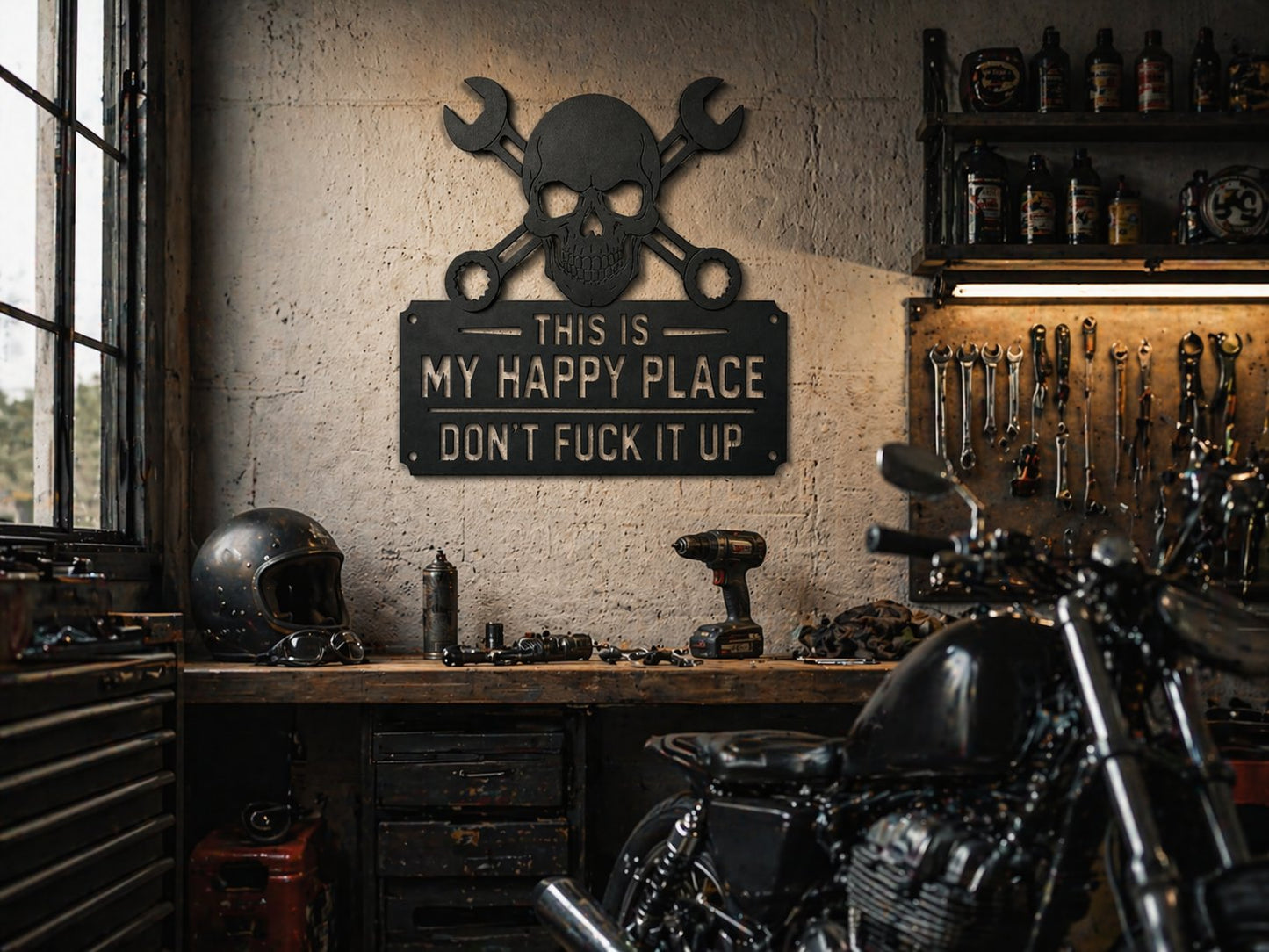 💀🛠️«This Is My Happy Place» – vægskilt i metal🔥