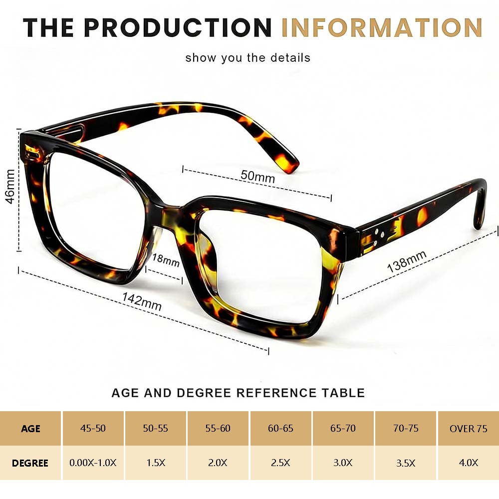 🔥Særtilbud – ✨👓Brille med skildpaddeskaller – Oversized, firkantede briller med blåt lysfilter