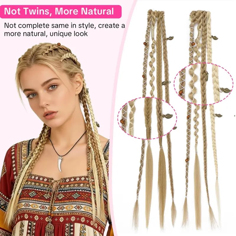 🌿🎨 Boho-fletninger med perler og hårspænder – En nem forvandling af frisuren til festivaler og hverdagen (✨2 stk.)