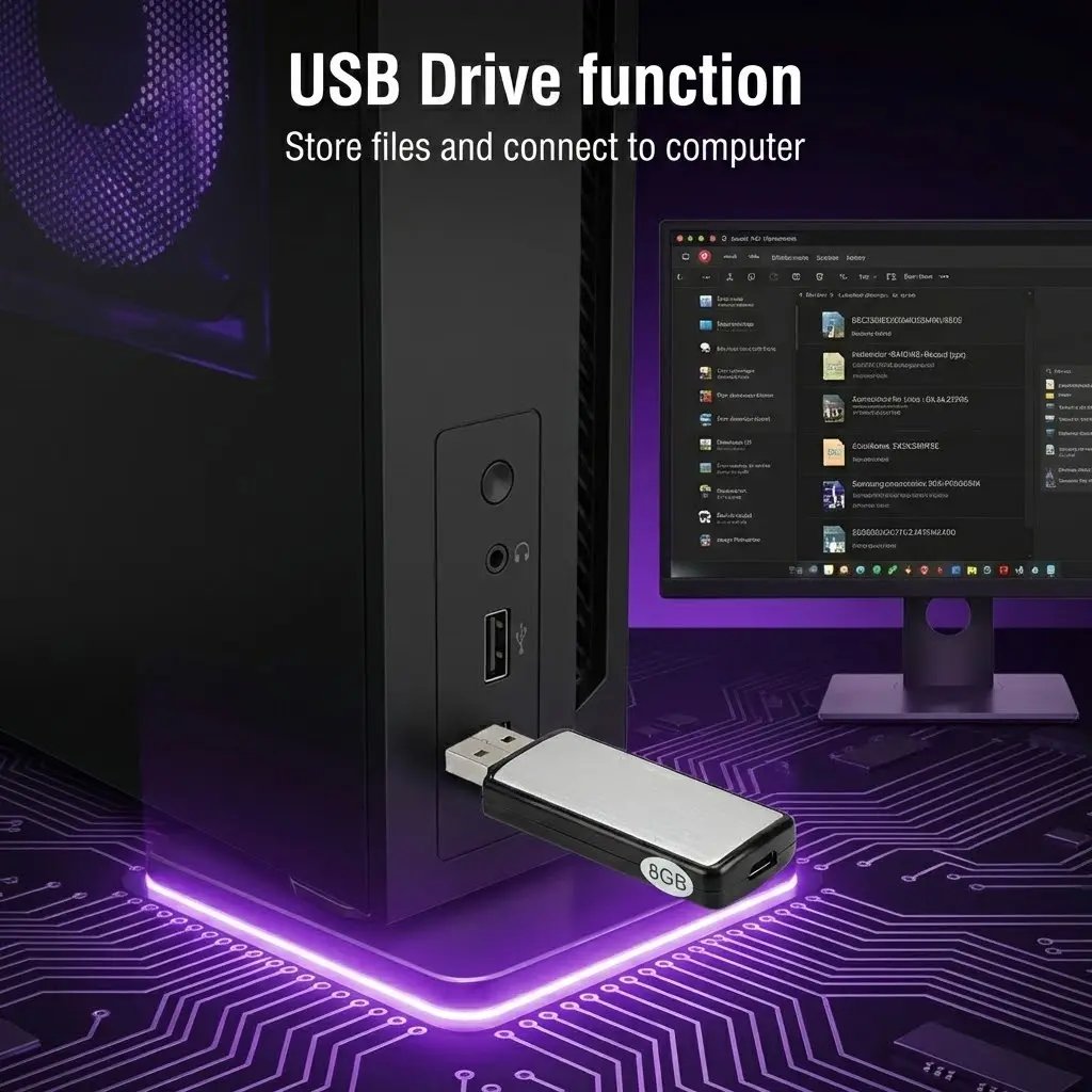2-i-1 USB-nøgle med stemmeoptager – stemmeaktiveret, intelligent støjreduktion, automatisk filgemnin