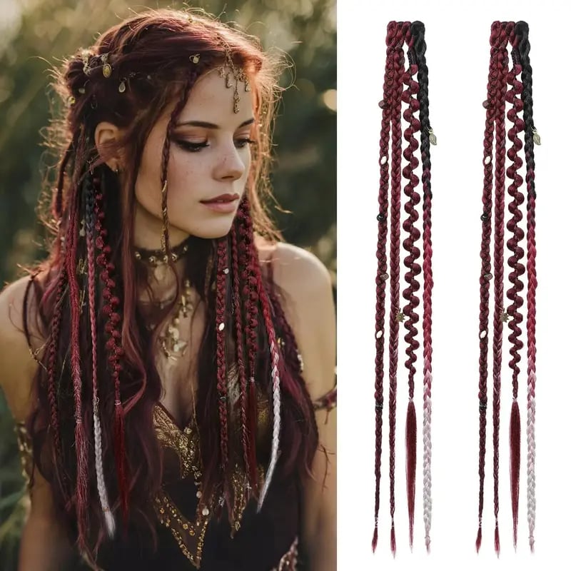 🌿🎨 Boho-fletninger med perler og hårspænder – En nem forvandling af frisuren til festivaler og hverdagen (✨2 stk.)