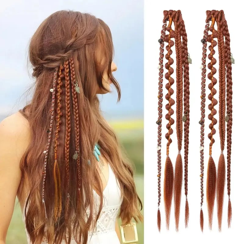 🌿🎨 Boho-fletninger med perler og hårspænder – En nem forvandling af frisuren til festivaler og hverdagen (✨2 stk.)