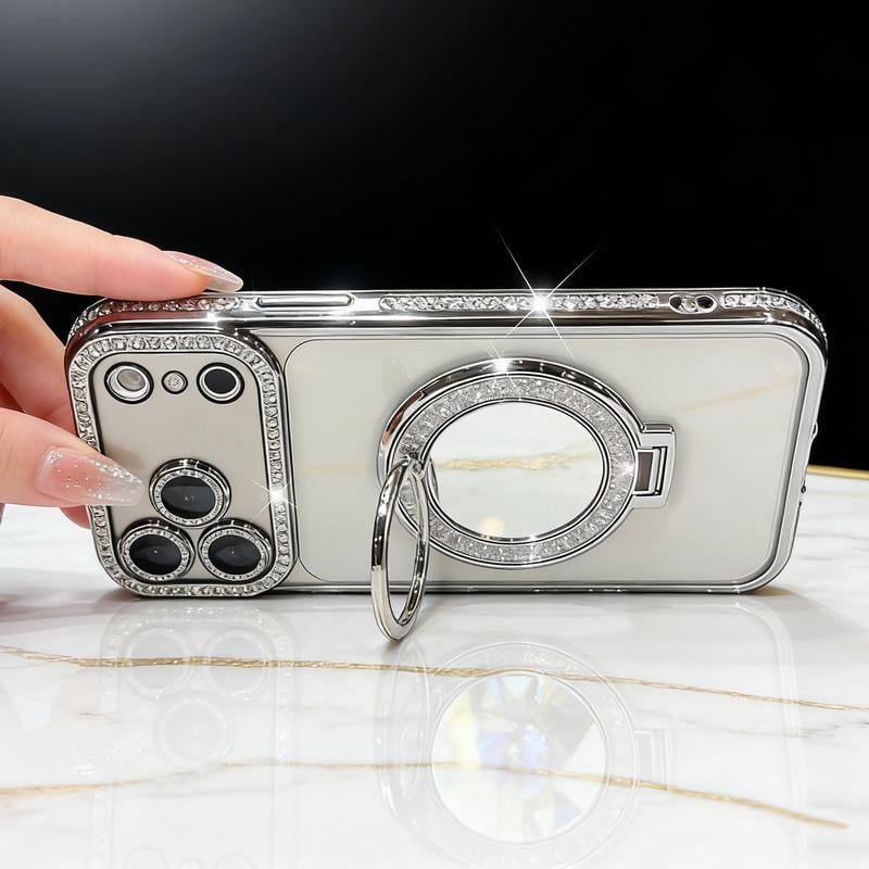 Telefonetui til kvinder med spejl og stativ til iPhone 12/13/14/15/16/17 Pro Max, 17Air, 14/15/16 Plus