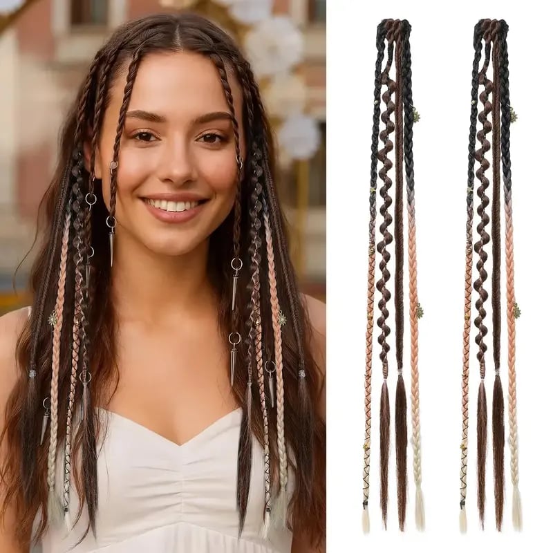 🌿🎨 Boho-fletninger med perler og hårspænder – En nem forvandling af frisuren til festivaler og hverdagen (✨2 stk.)
