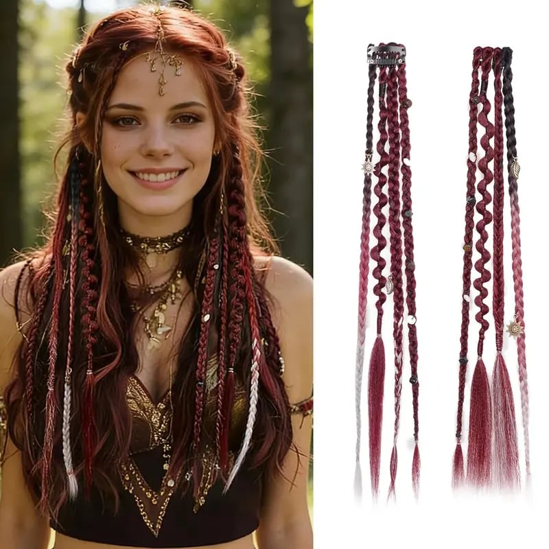 🌿🎨 Boho-fletninger med perler og hårspænder – En nem forvandling af frisuren til festivaler og hverdagen (✨2 stk.)