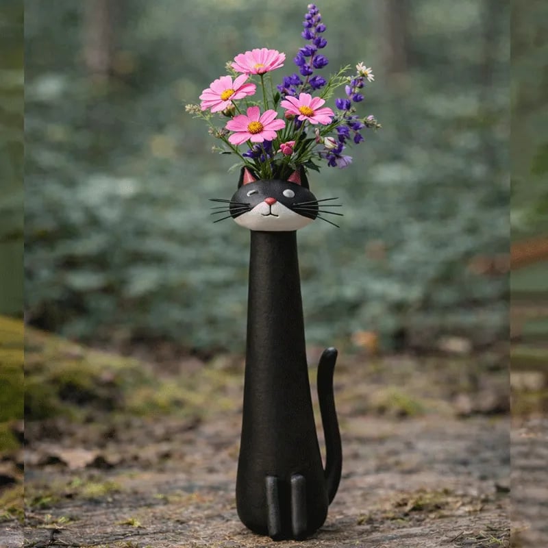 😻Håndlaget, originalt keramisk kattvas