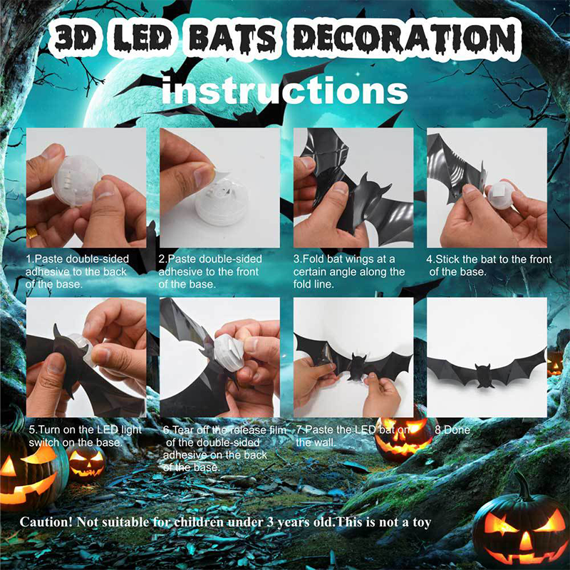 🦇Halloween-dekoration: 3D-LED-væglampe i form af en flagermus